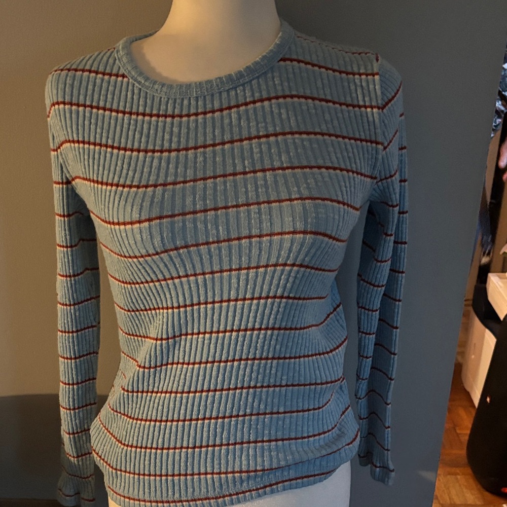 J. Crew Blue and Red Striped Crew Neck Sweater